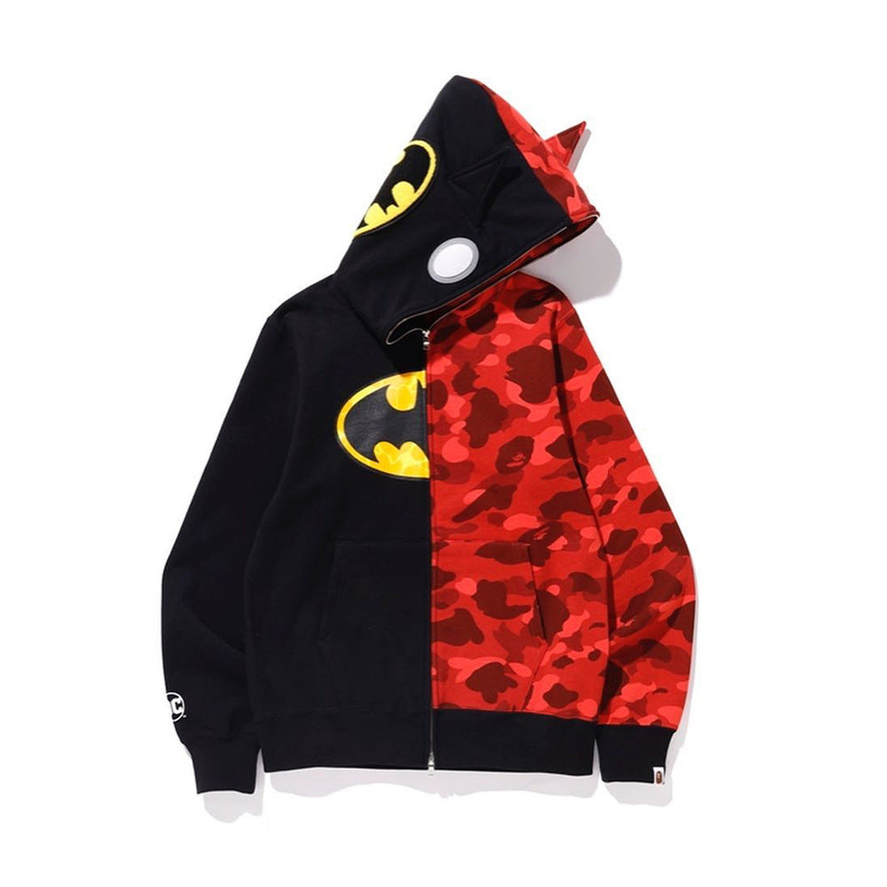 BAPE x DC Batman Split Color Camo Full Zip Hoodie "Black/Red" #2