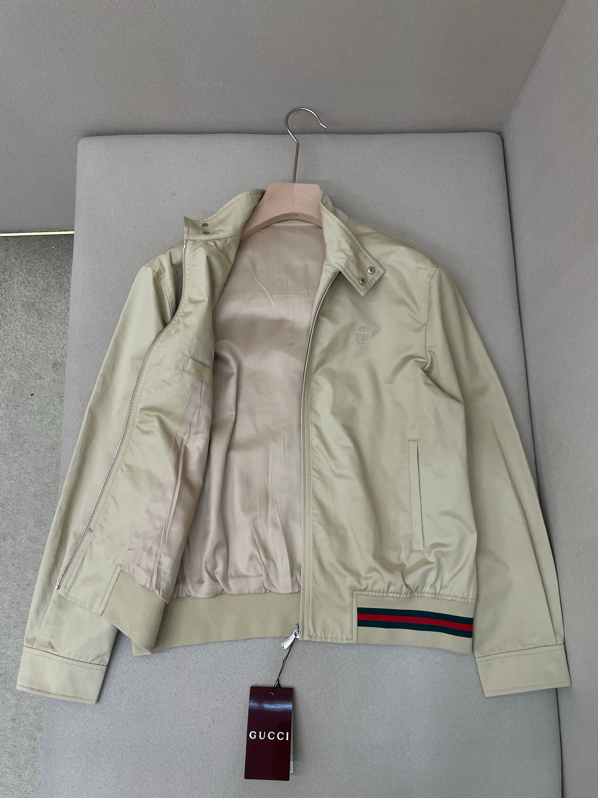 Gucci Cotton Twill Zip Jacket with Web "Sand"