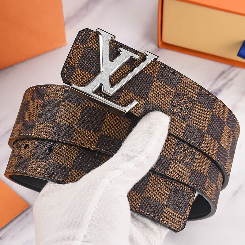 Louis Vuitton Initiales Leather Belt "Brown-Silver"