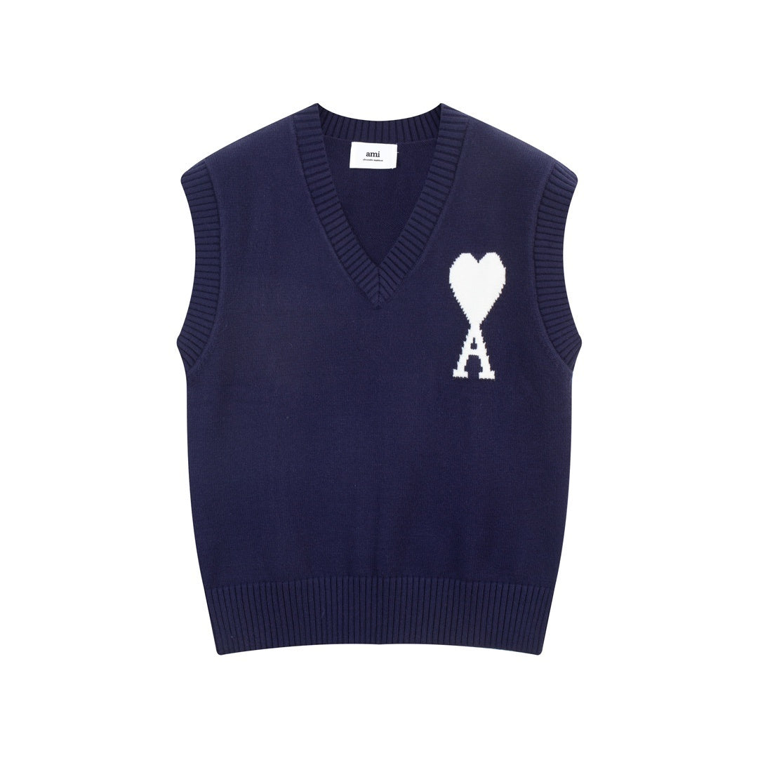 AMI Paris Ami De Coeur Sweater Vest "Navy Blue"