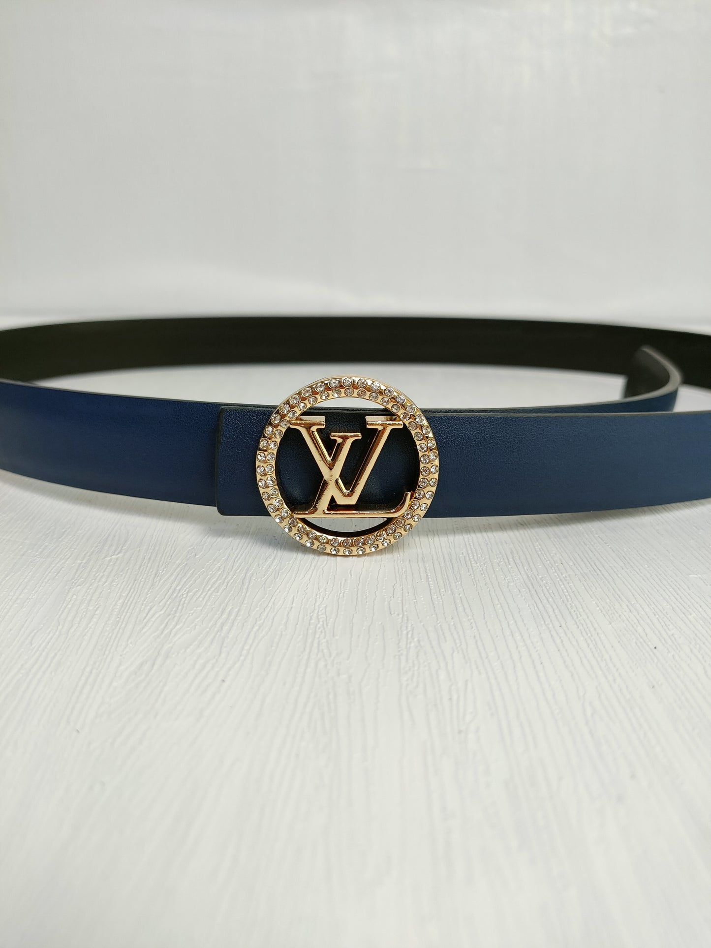 Louis Vuitton Leather Belt "Navy Blue-Gold"