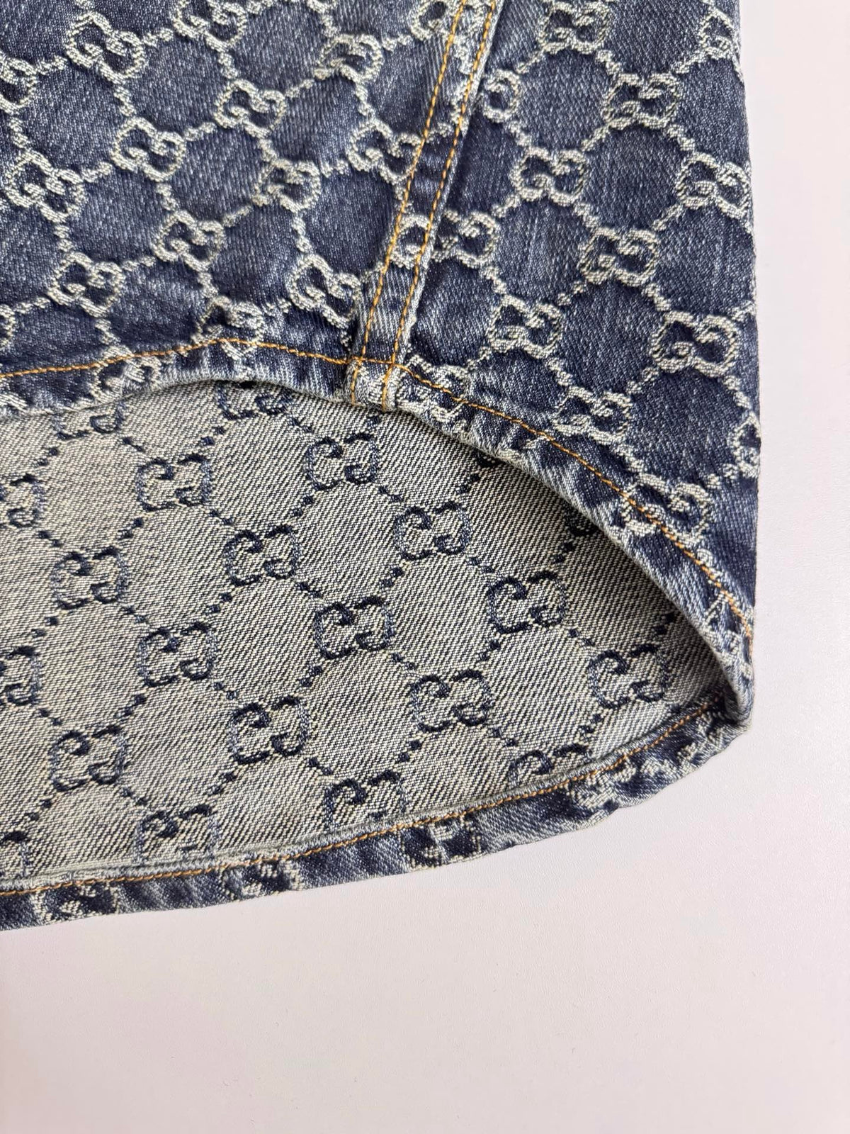 Gucci GG Cotton Denim Jacquard Short-Sleeve Shirt
