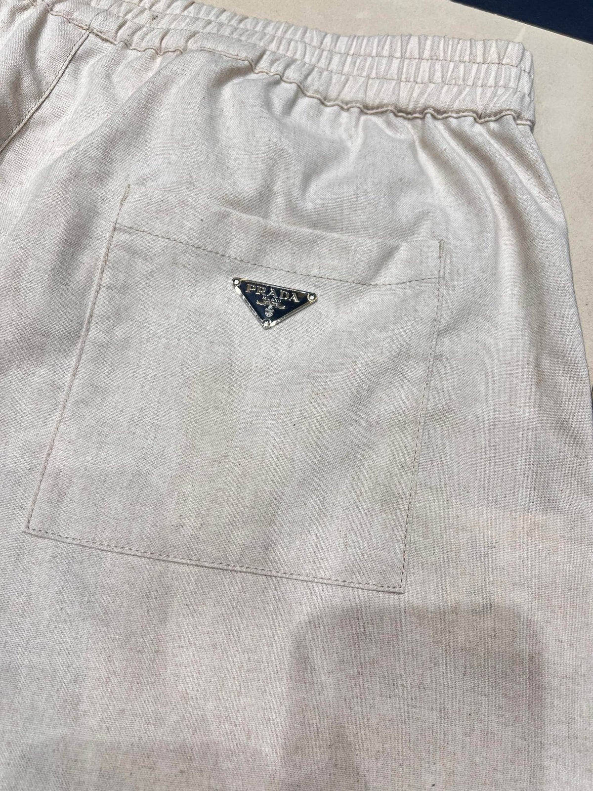 Prada Cotton-Linen Chambray Shorts "Neutral"