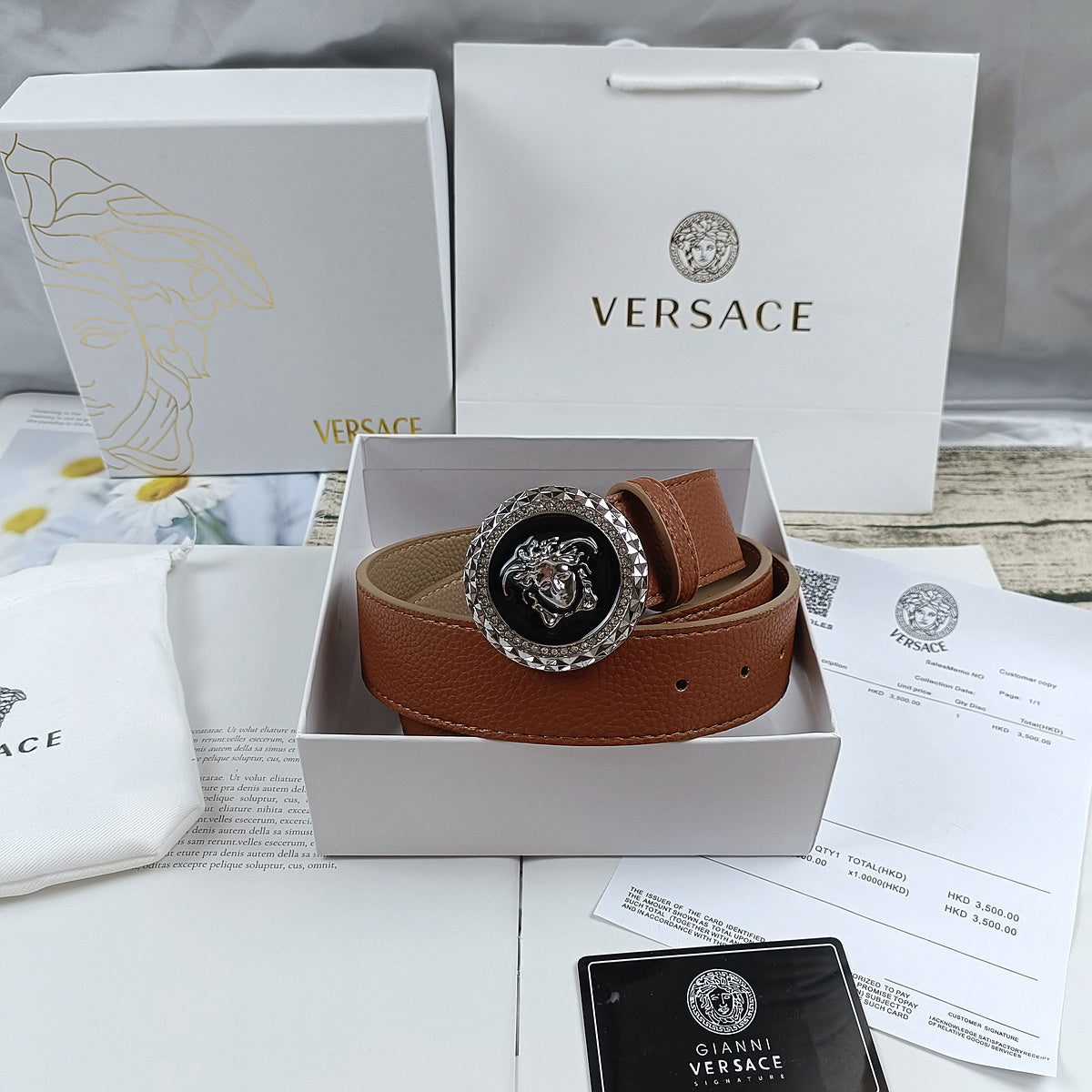 Versace Leather Belt "Brown-Silver"