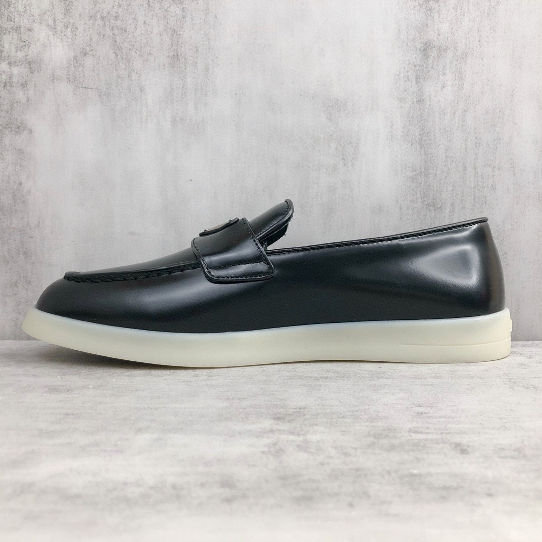 Prada triangle-Logo Leather Loafer "Black Matte"