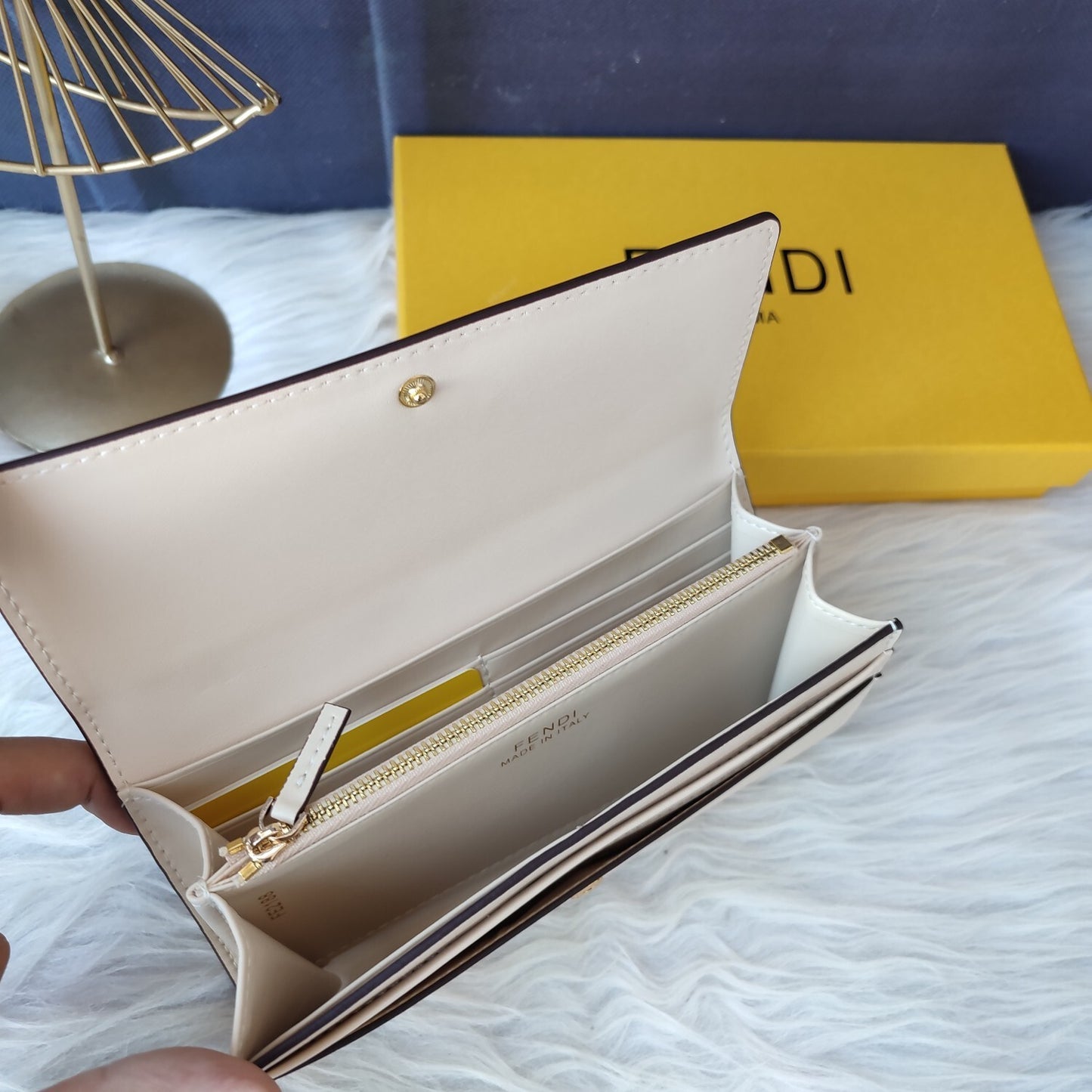 Fendi Roma Continental Cream Leather Wallet