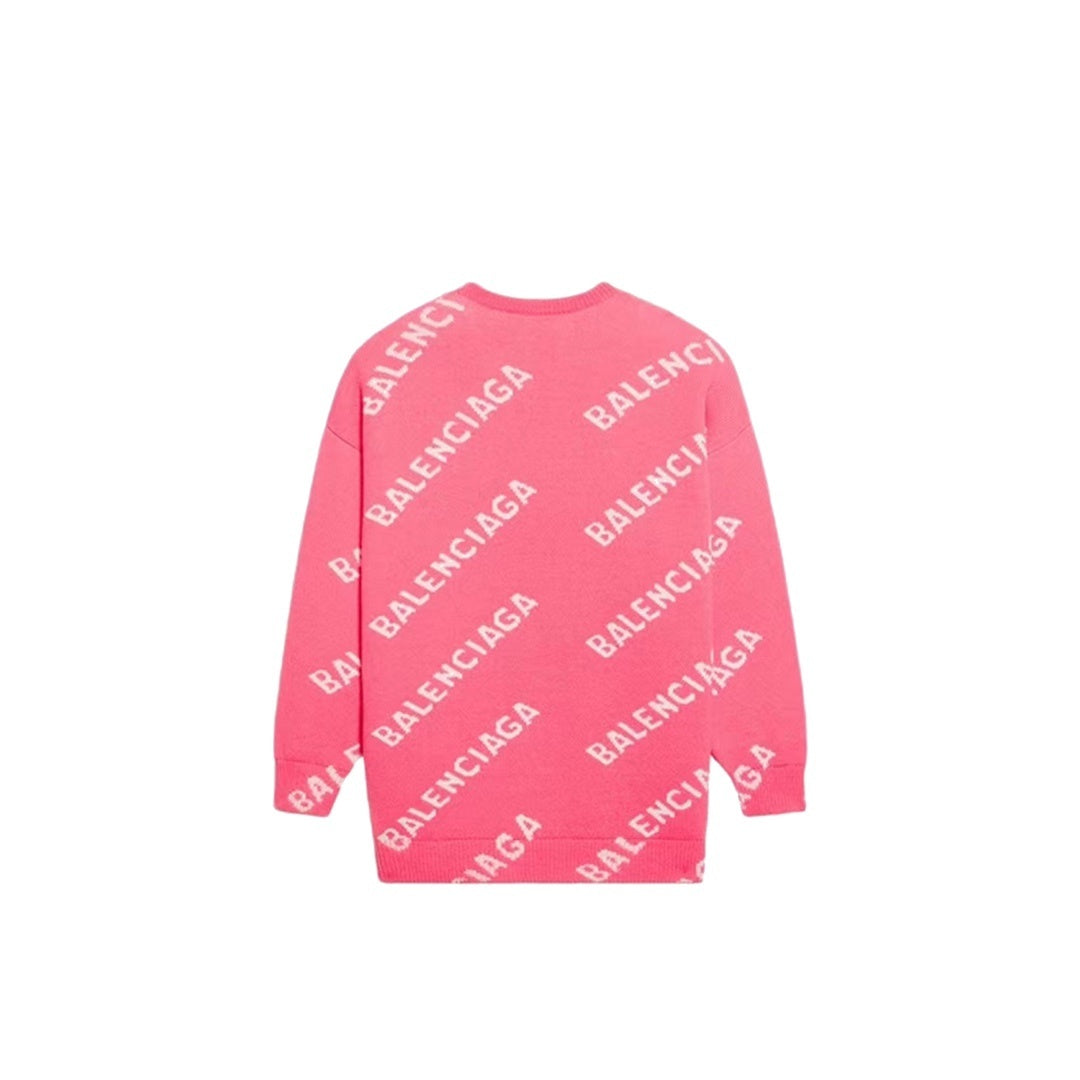 Balenciaga All-Over Logo Sweater "Pink-White"