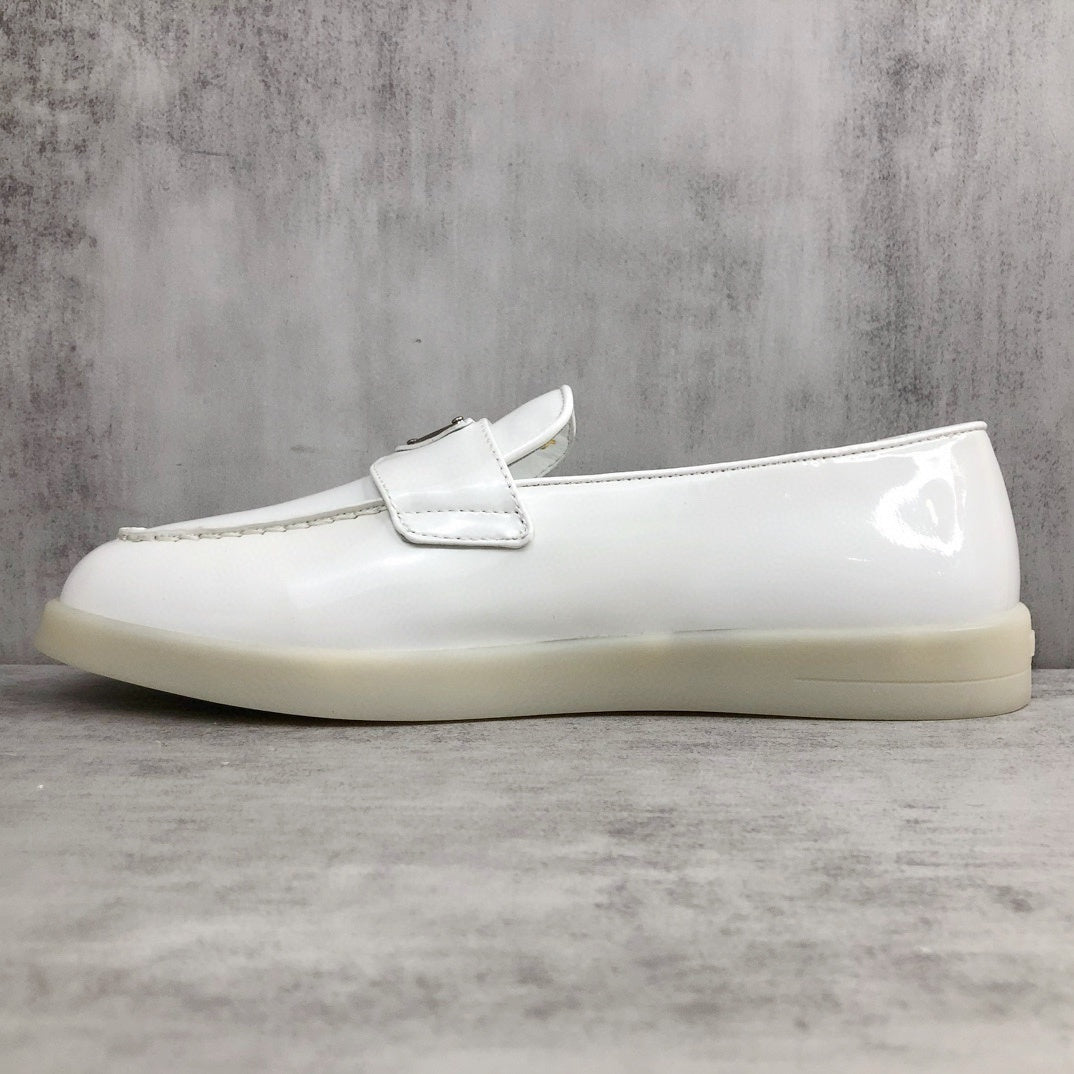 Prada Triangle-Logo Leather Loafer "White"