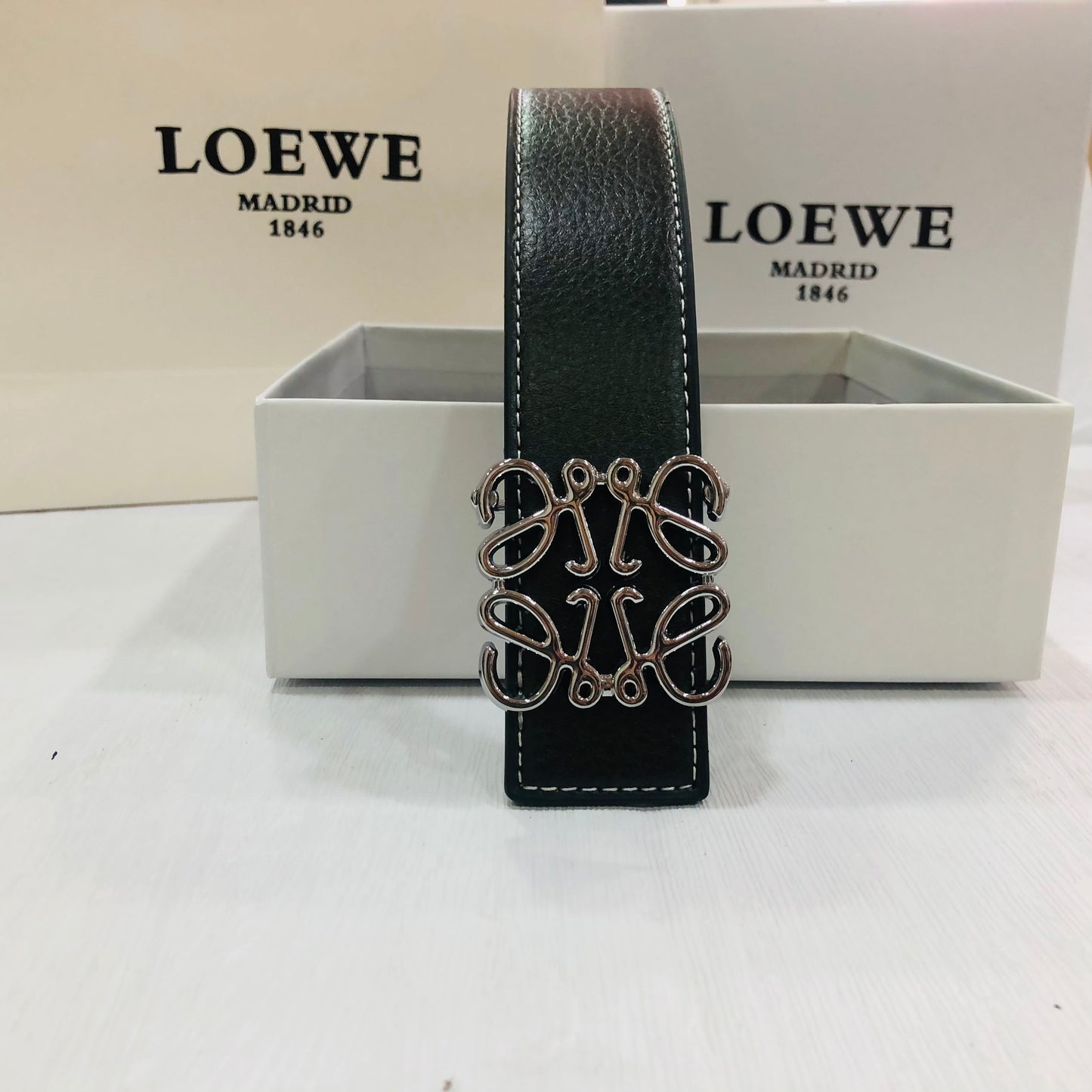 Loewe Anagram Leather Belt "Black-Silver"