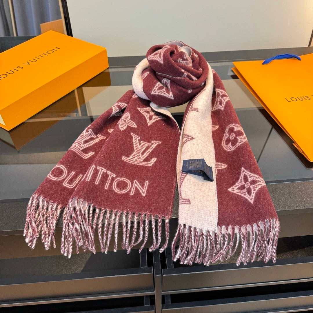 Louis Vuitton Monogram Shadow Scarf "Burgundy"