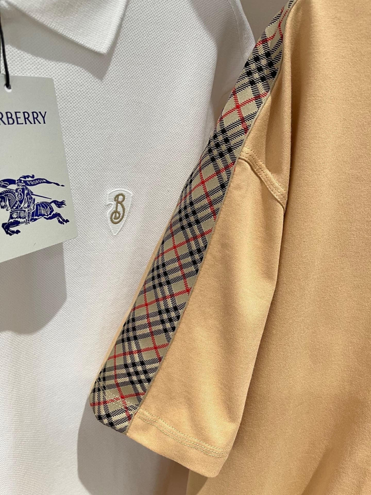 Burberry Check Trim Cotton T-Shirt "Flax Beige"