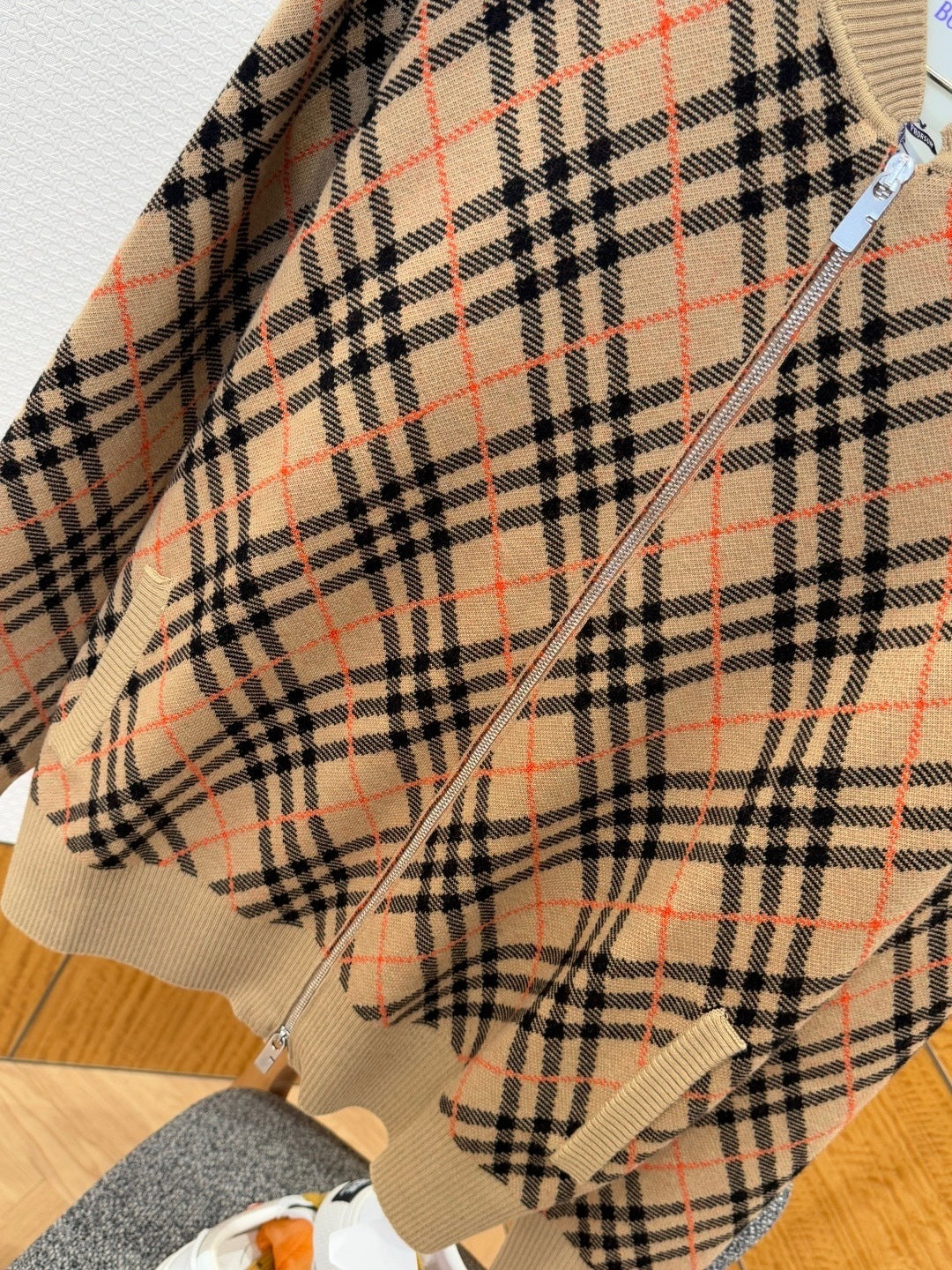 Burberry Check Cotton Wool Bomber Jacket "Sand Beige"
