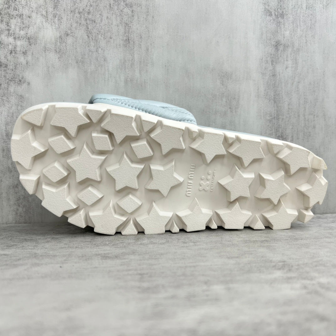 Miu Miu Leather Slides "Light Blue"