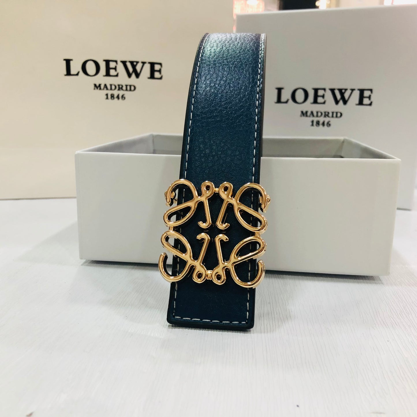 Loewe Leather Belt "Blue-Gold"