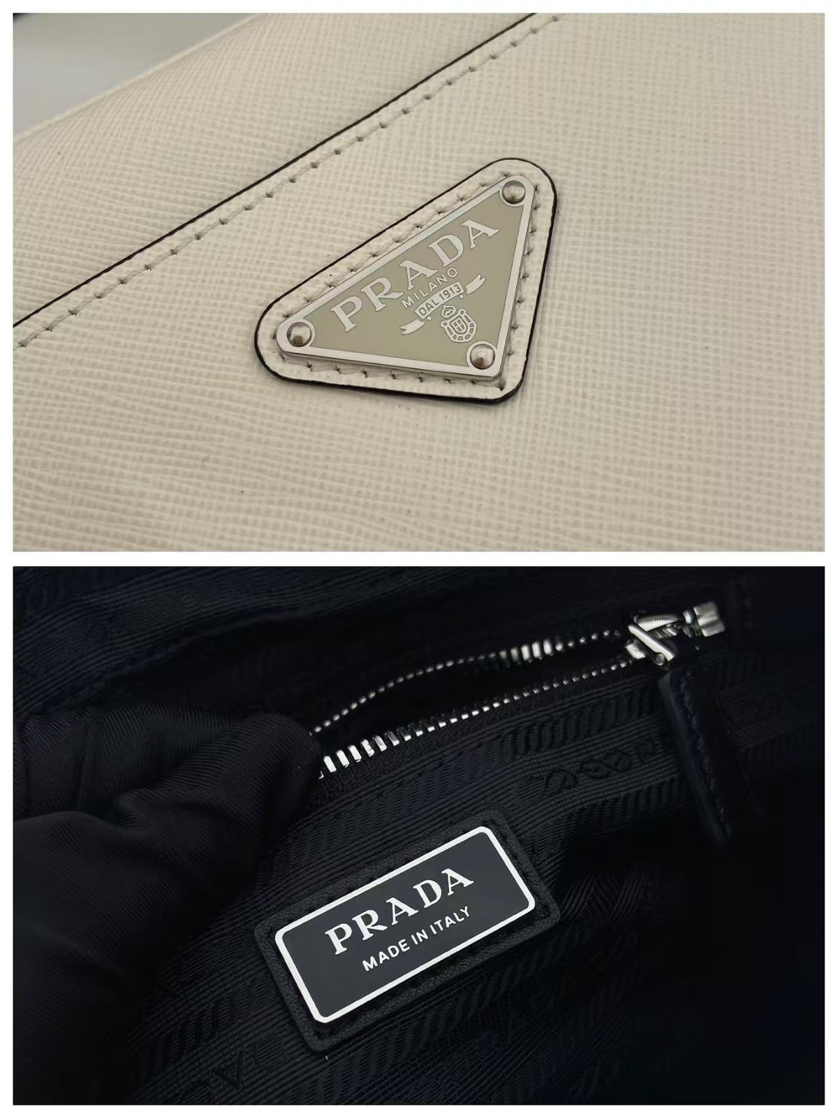 Prada Saffiano Leather Shoulder Bag "Chalk White"