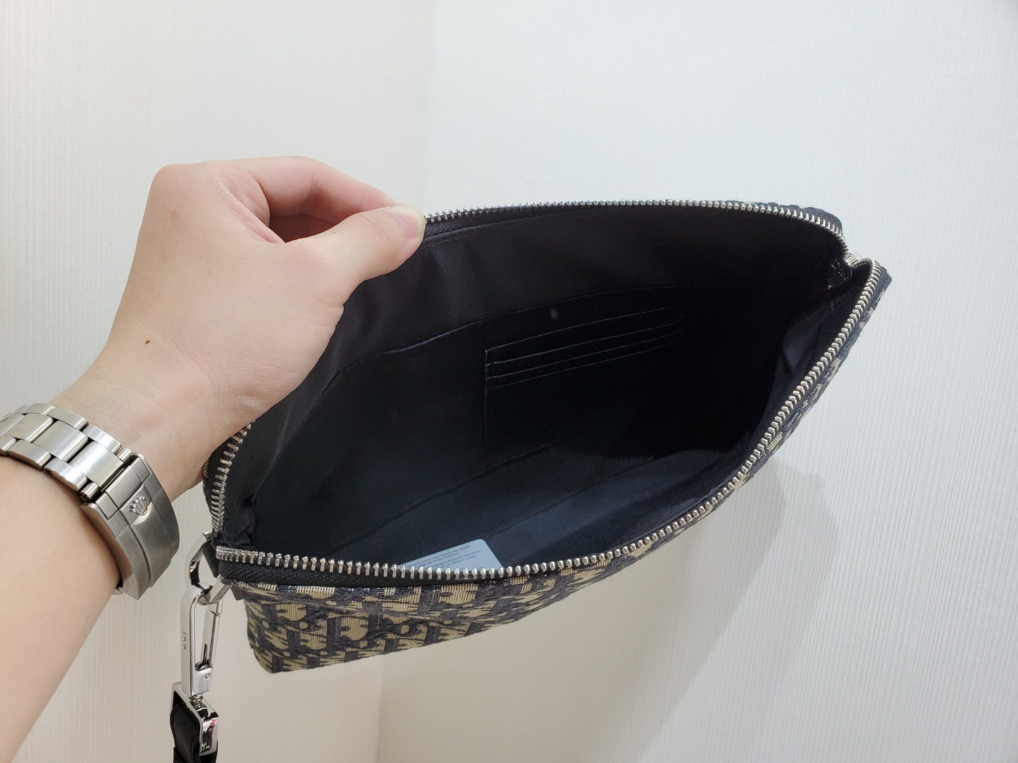 Dior A4 Zipped Pouch "Beige and Black Dior Oblique Jacquard"
