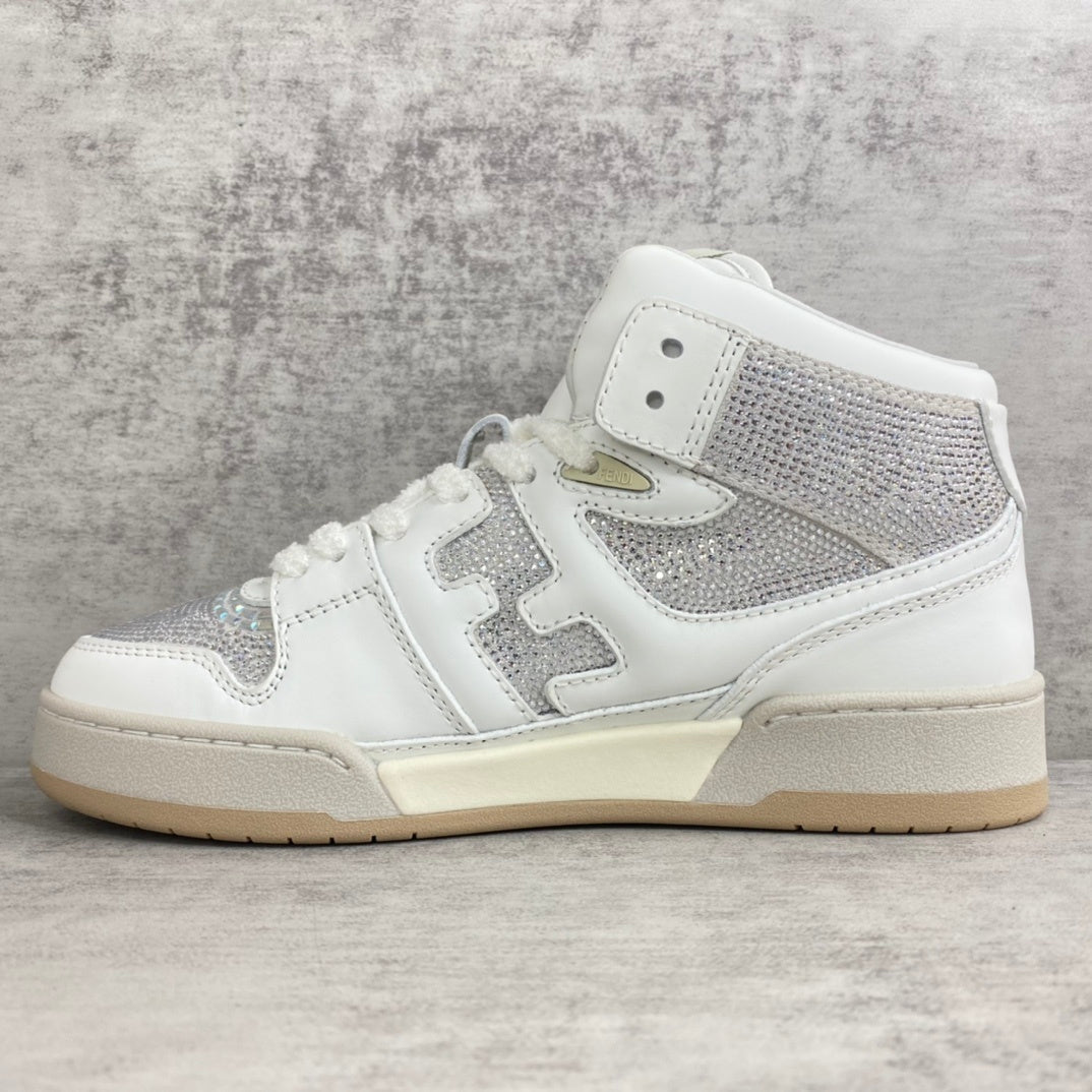Fendi Match High-Top "White-Beige" Crystals