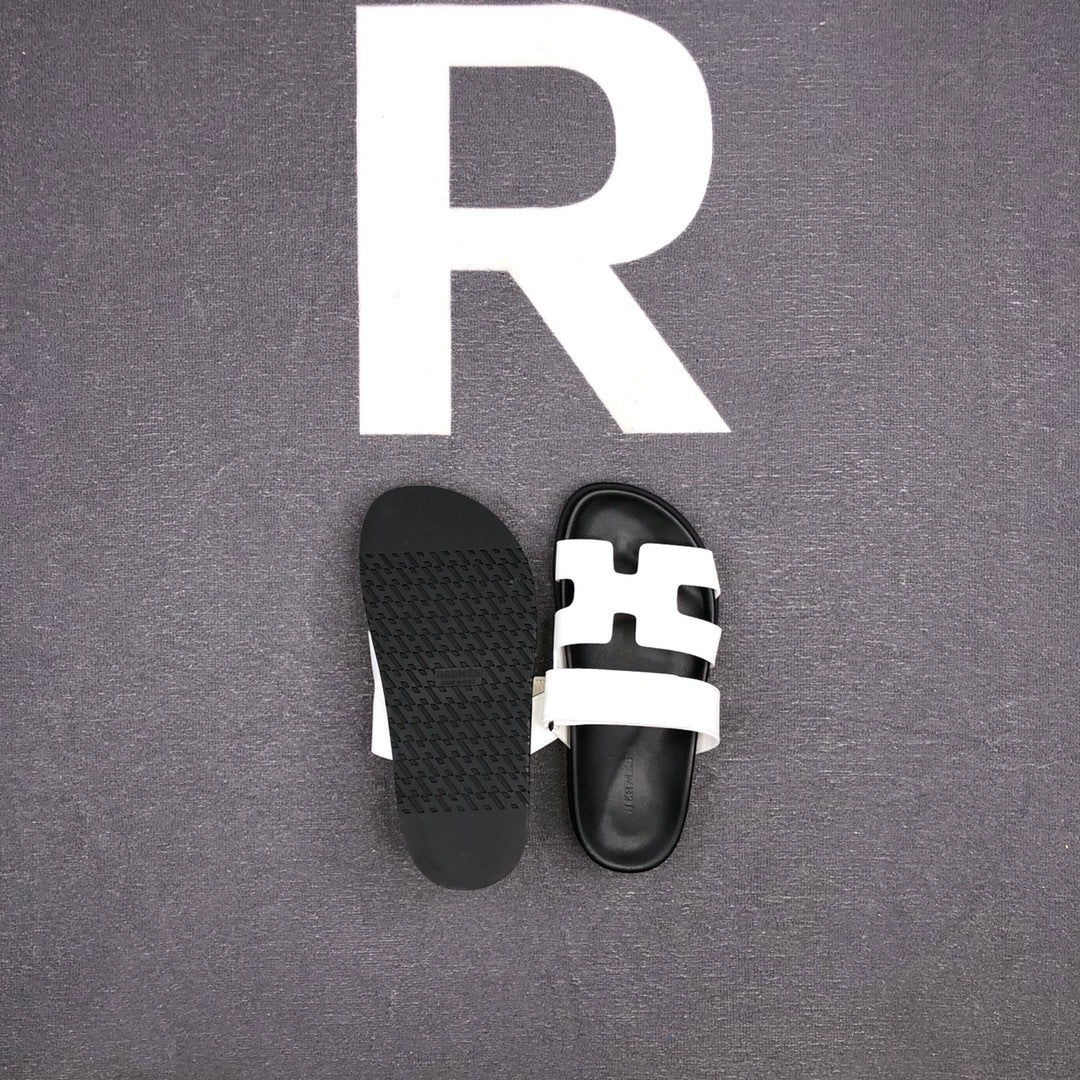 Hermes Chypre Sandals "White-Black"