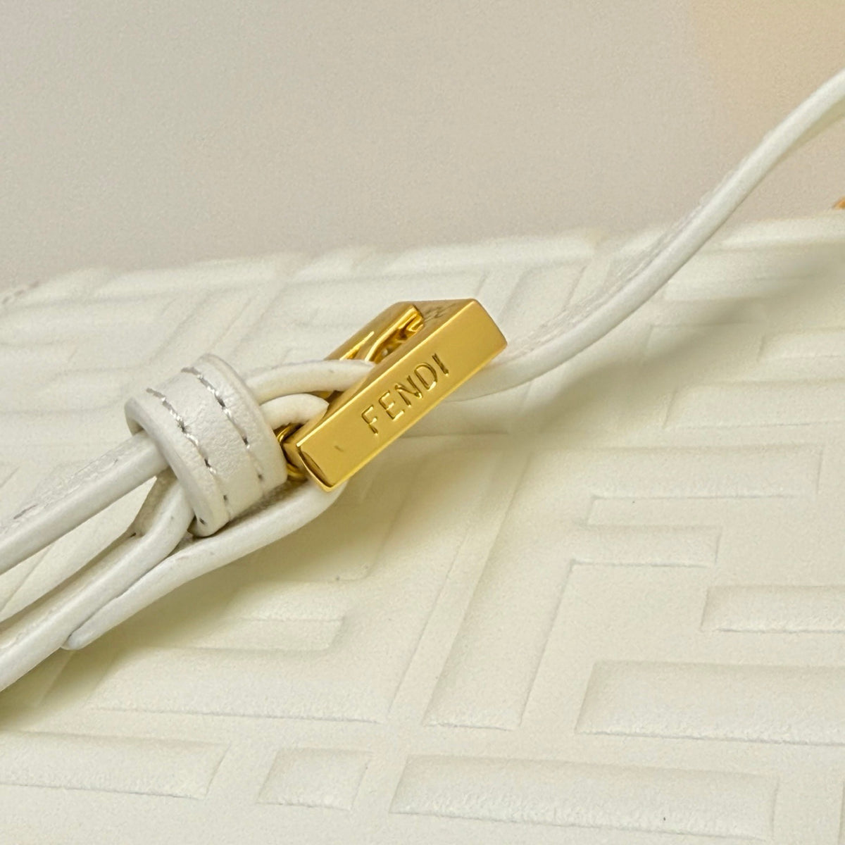 Fendi Tube Wallet On Chain "White Nappa Leather Wallet with FF Motif"