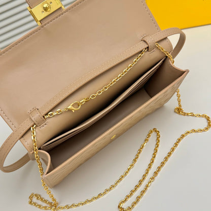 Fendi Tube Wallet On Chain "Light Brown Nappa Leather Wallet with FF Motif"