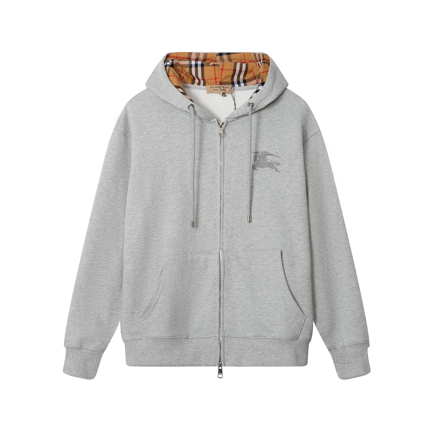 Burberry Hove Check Embroidery Logo Zip-Up Hoodie "Grey"