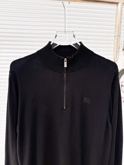 Burberry Cashmere Blend Half-Zip Sweater "Black"