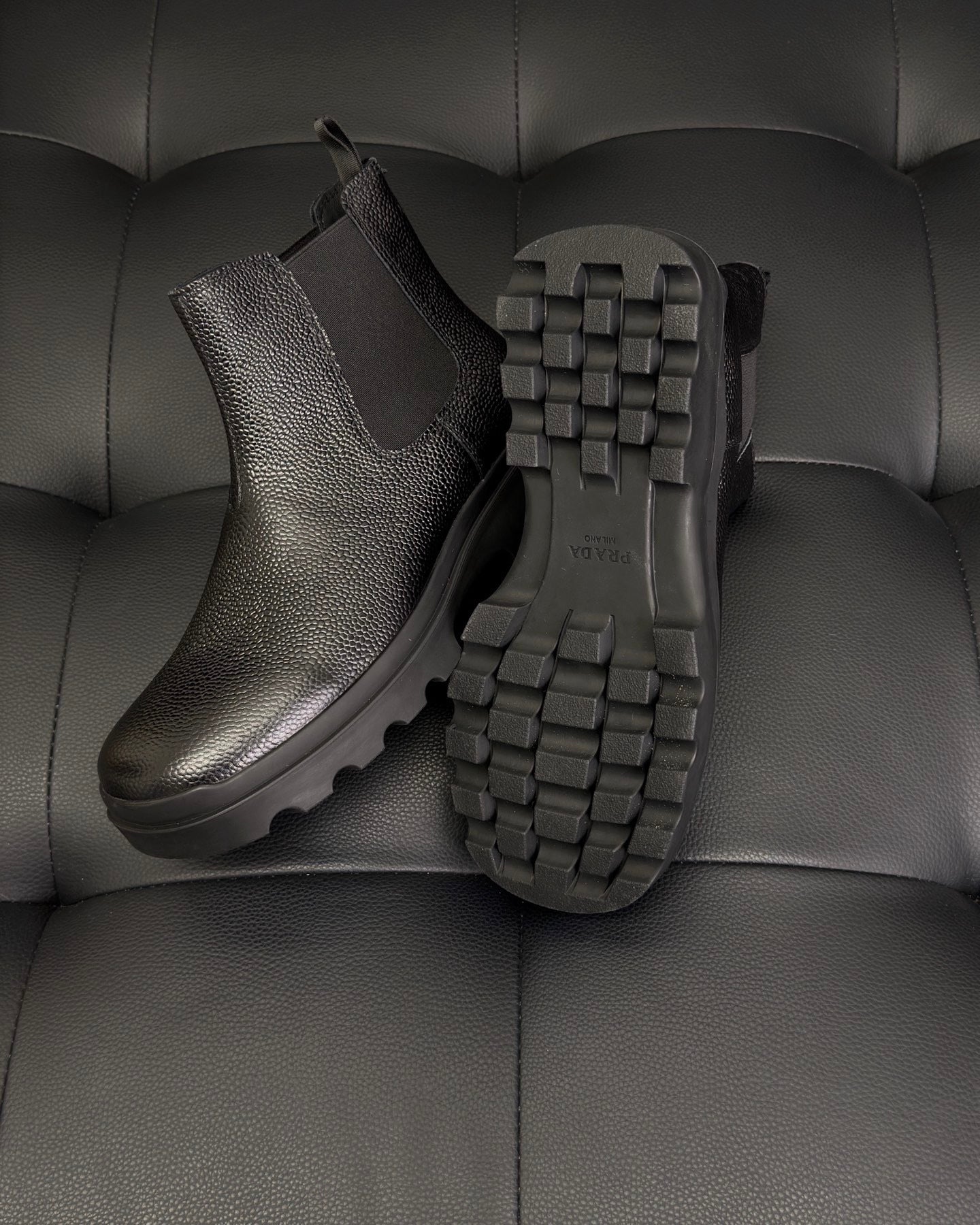 Prada Chelsea Leather Ankle Boots "Black"