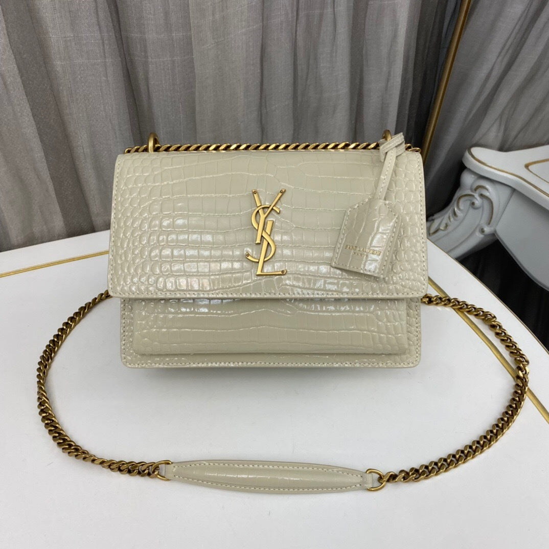 Saint Laurent Sunset Medium in Crocodile-Embossed Leather