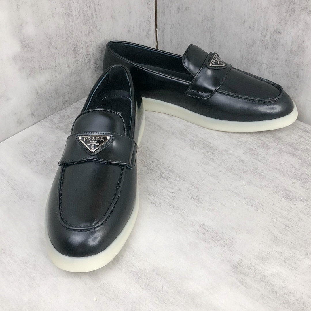 Prada triangle-Logo Leather Loafer "Black Matte"