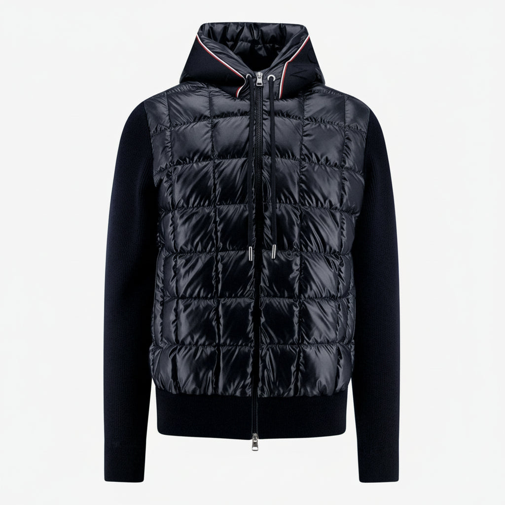 Moncler Paneled Down and Wool Jacket "Black"