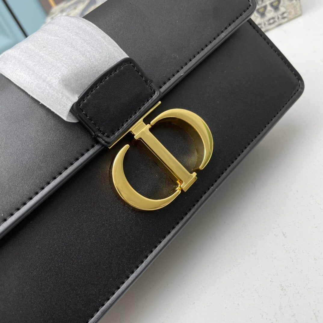 Dior 30 Montaigne East-West Bag with Chain Black Calfskin