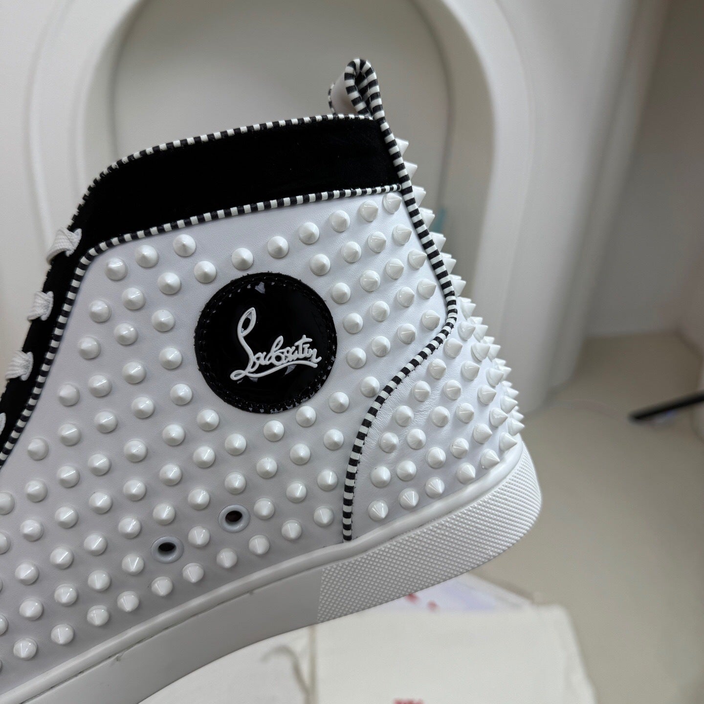 Christian Louboutin High-Top Louis Flat Spikes "Black-White"