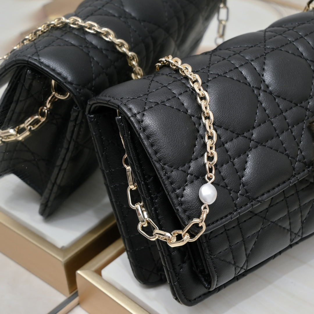 Dior My Dior Daily Pouch with Chain "Black Cannage Lambskin"
