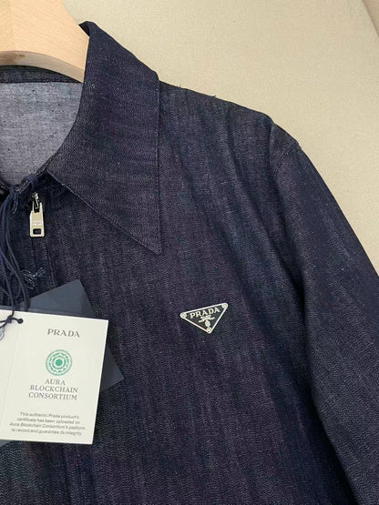 Prada Chambray Denim Blouson Zipper Jacket
