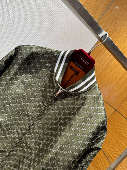 Gucci Cotton Jacquard Bomber Jacket With GG Shadow "Green"