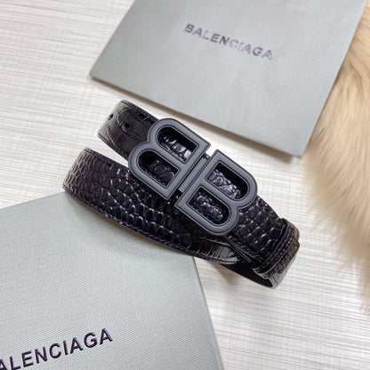 Balenciaga BB Logo Croc Effect Leather Belt "Black"