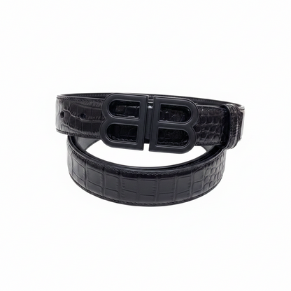 Balenciaga BB Logo Croc Effect Leather Belt "Black"