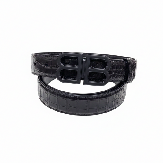 Balenciaga BB Logo Croc Effect Leather Belt "Black"