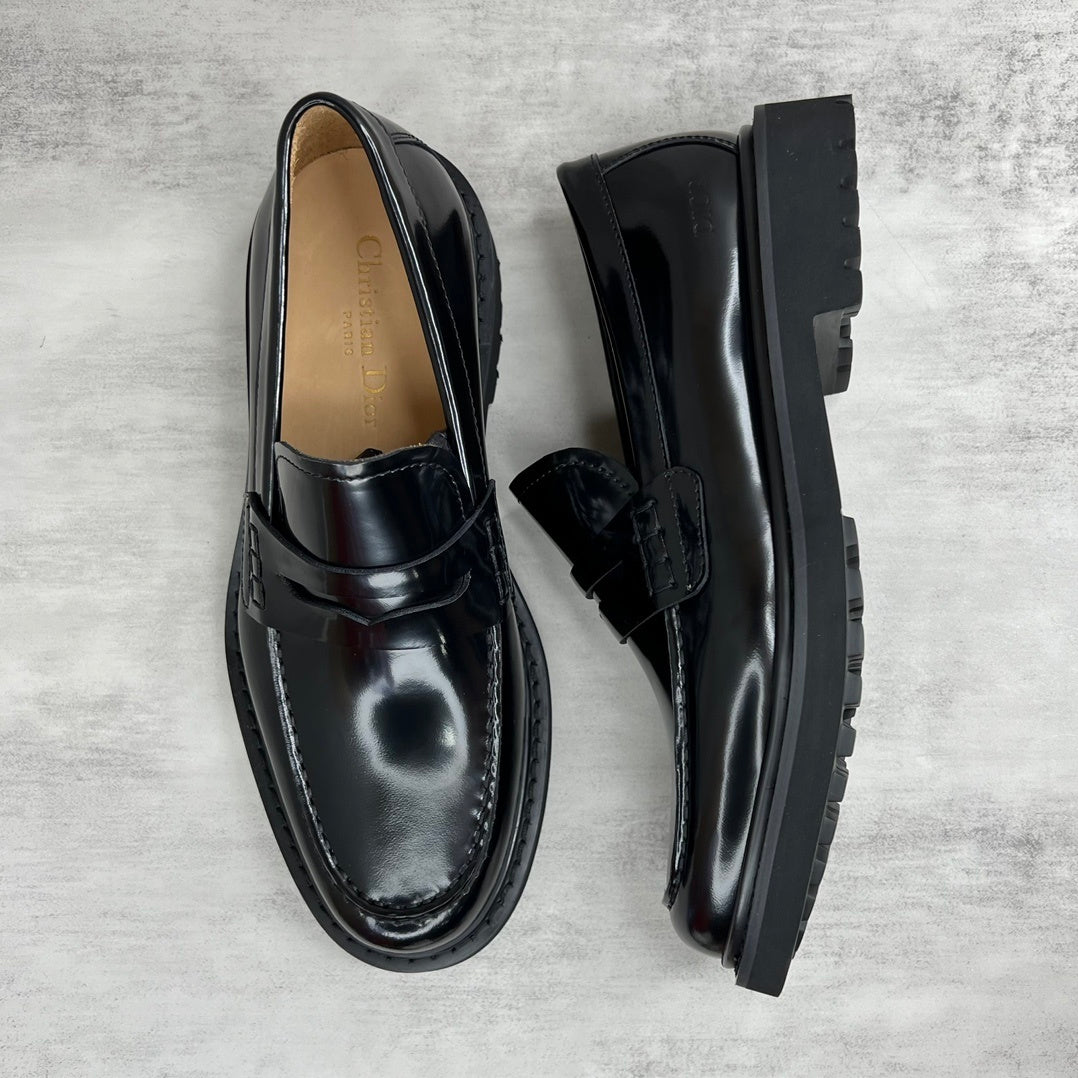 Dior Leather Loafers Strap "Black"