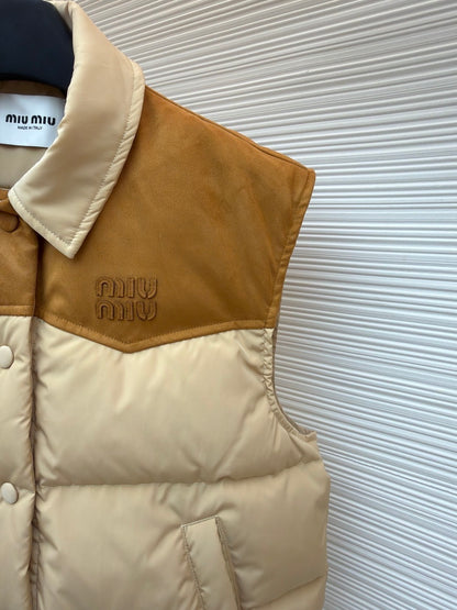 Miu Miu Technical pongé and Leather Down Vest "Beige"