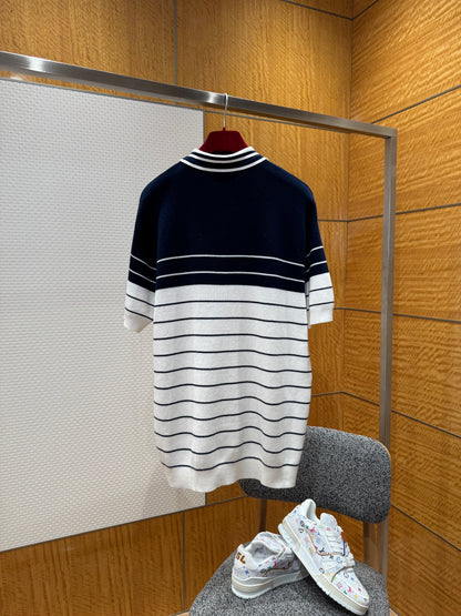 Gucci Logo Striped Cotton Polo T-Shirt "Navy Blue-White"