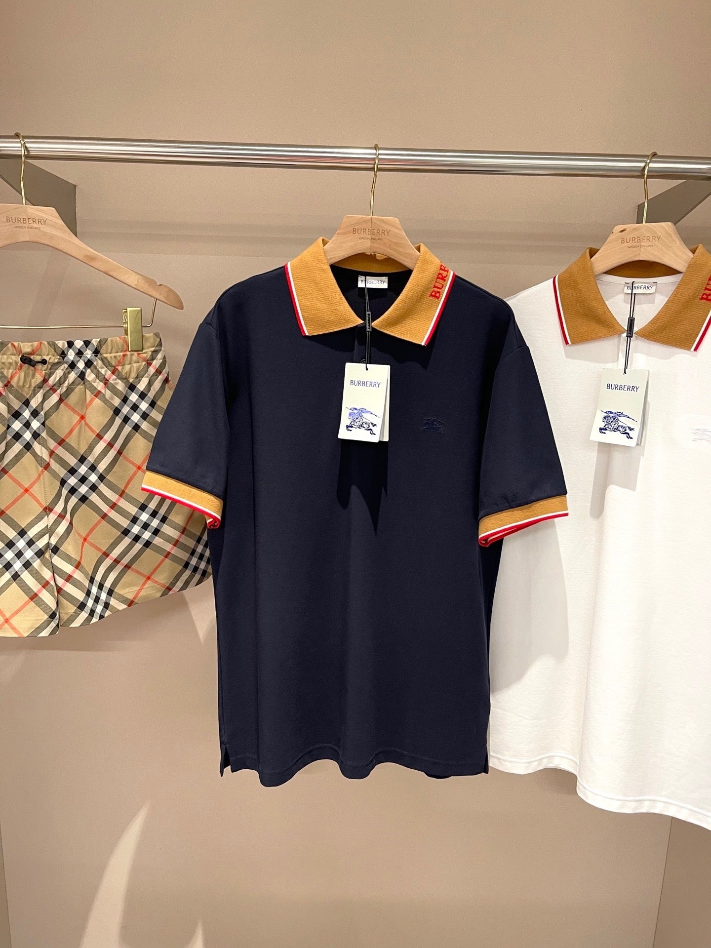 Burberry Logo Collar Cotton Polo Shirt "Navy Blue"