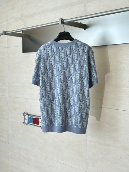 Dior Oblique T-Shirt "Blue Cotton-Wool-Silk Jacquard"