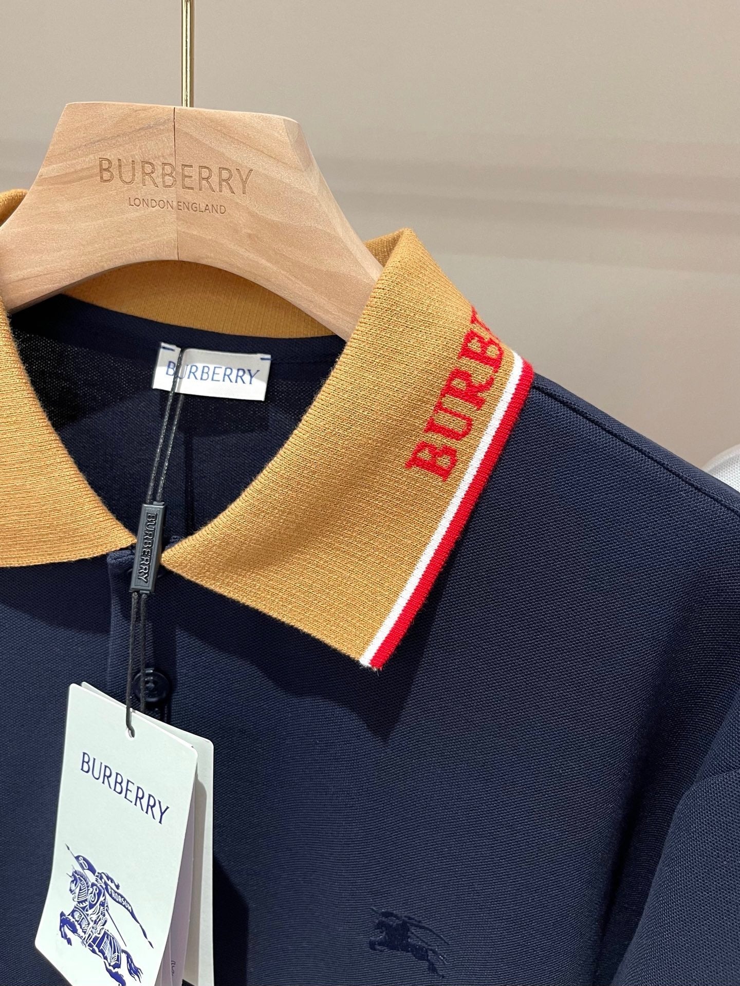 Burberry Logo Collar Cotton Polo Shirt "Navy Blue"