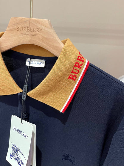 Burberry Logo Collar Cotton Polo Shirt "Navy Blue"