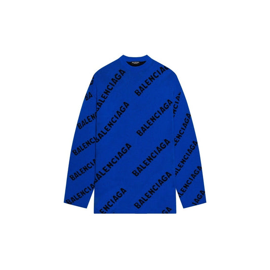 Balenciaga All-Over Logo Sweater "Blue-Black"