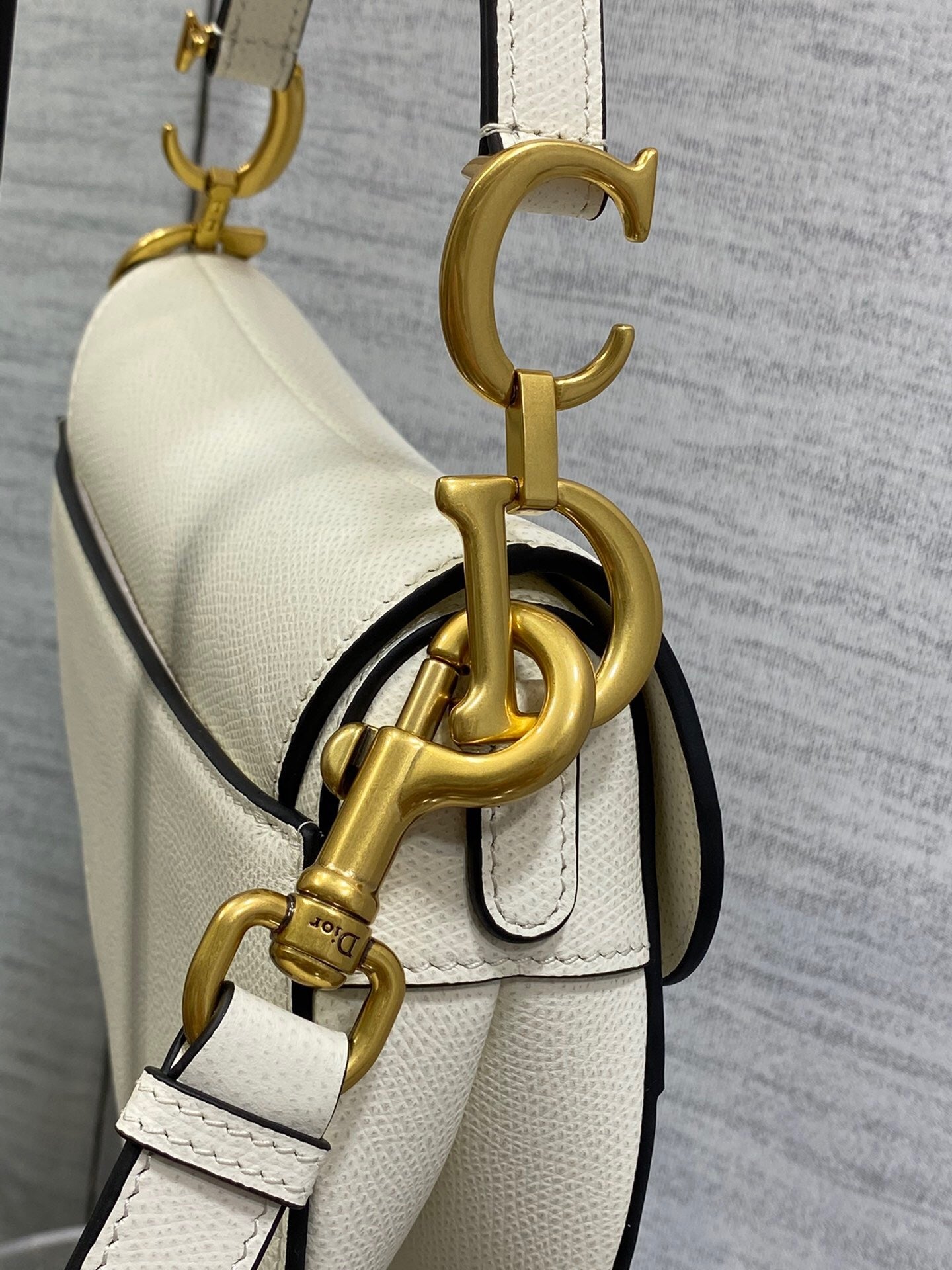 Dior Mini Saddle Bag with Strap "Latte Grained Calfskin"