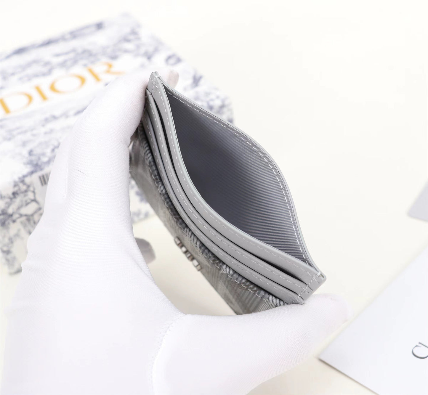 Dior Card Holder CD Diamond Canvas Smooth Calfskin