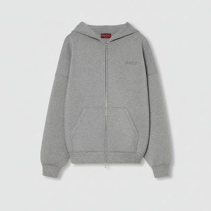 Gucci Viscose Jersey Zip Hoodie with Ebroidery "Grey"