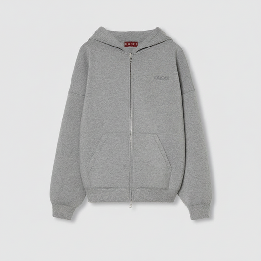Gucci Viscose Jersey Zip Hoodie with Ebroidery "Grey"